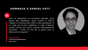 Intervention de Hadrien Bortot, pour l’hommage à Monsieur Samuel Patty et à la mémoire des victimes du terrorisme à Nice, Vienne, Kaboul..